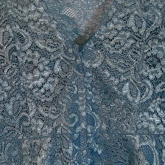 NWT David’s Bridal Steel Blue Short Lace Dress High Neck,V-Back, Lined Size 8 - Picture 12 of 16